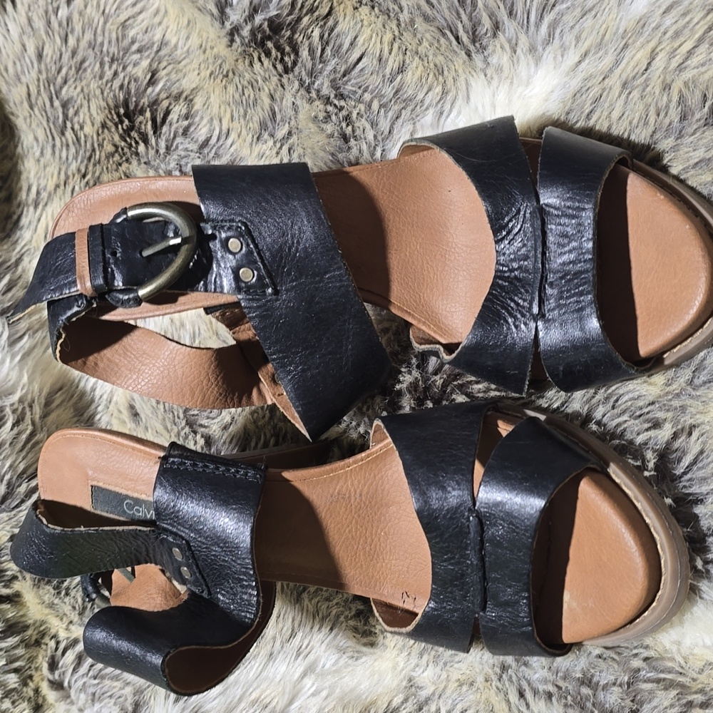 Calvin Klein Black Leather Buckle Sandals